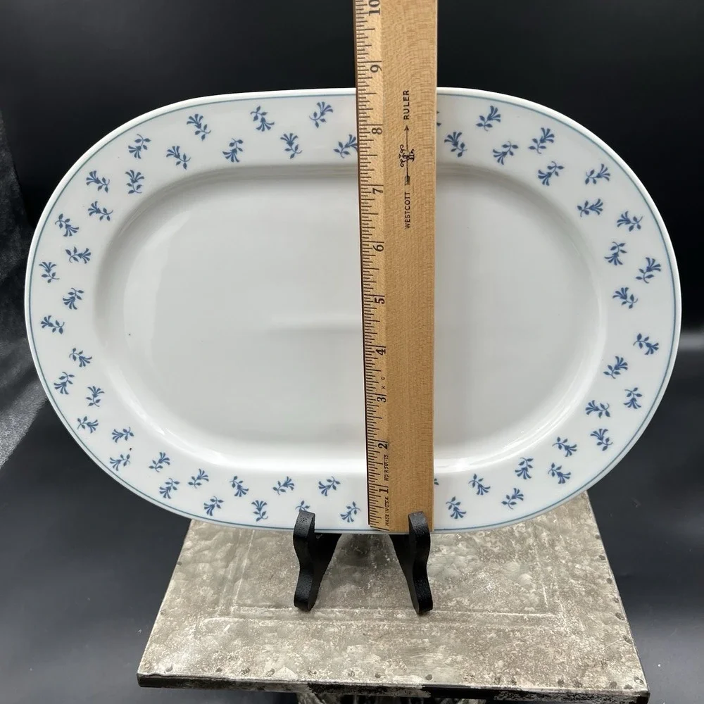 Vintage Pillivuyt France Blue Sprig Oval Serving Platter 12.5